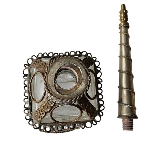 Vintage Moroccan Perfume Bottle Sprinkler Handmade Embossed Metal Work Rectangle - Picture 10 of 11